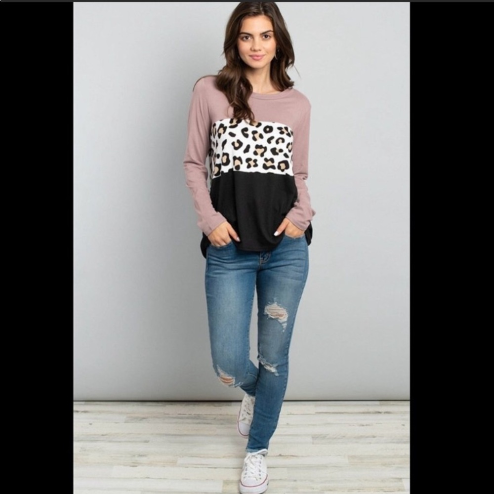 Super Soft Leopard Contrast Print Long Sleeve Size Large —#094